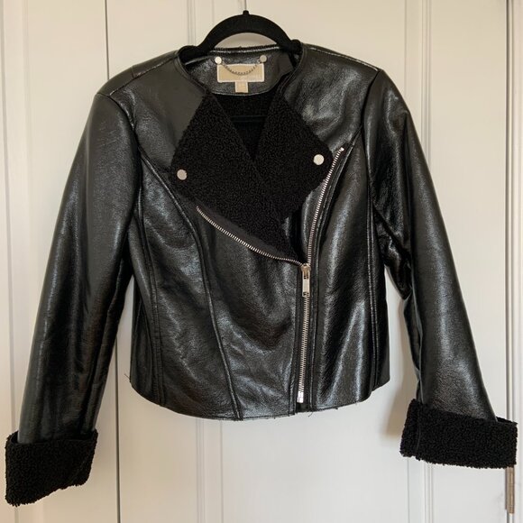 Women's Michael Kors Faux Leather Shearling Moto Jacket Black Size S - Picture 9 of 15